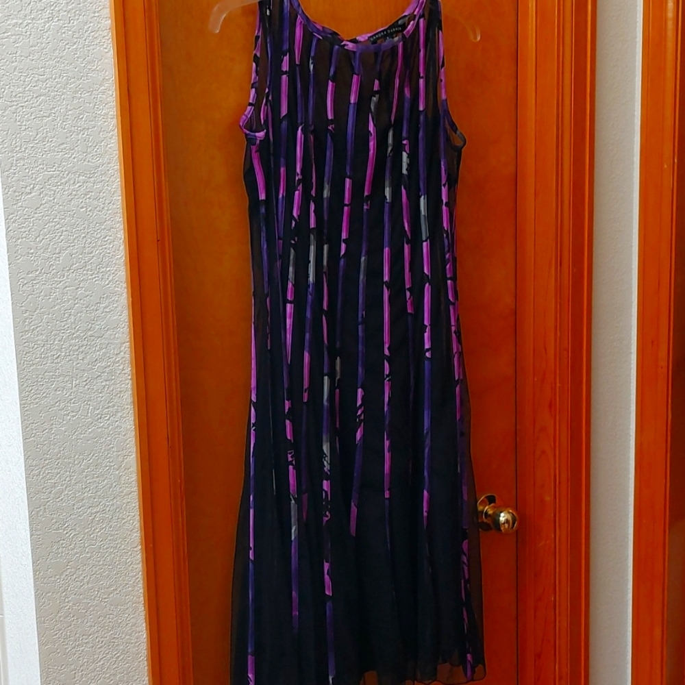 Black Sheer Dress with Purple Stripes